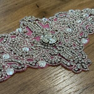 Silver Beaded Crystal Rhinestone Applique 18" Long‎  Bridal Sash Pink Gorgeous!!